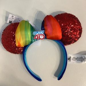 New Disney Parks EPCOT 40th Rainbow Bow Red Sequins Mickey Minnie Ears Headband